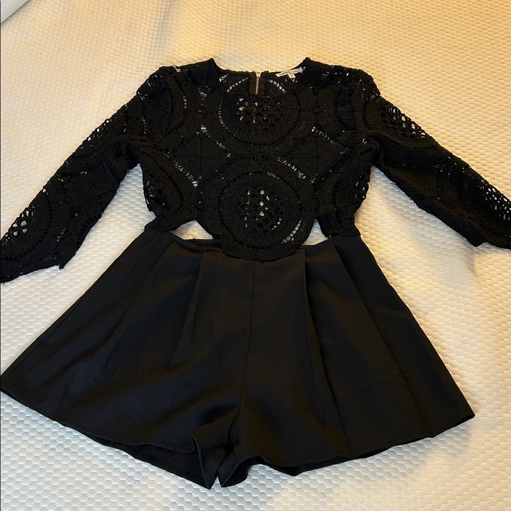 Charlotte Russe Black Lace Zippered Romper
